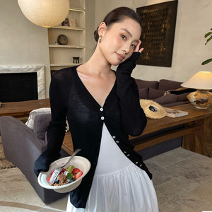 
PURITY YH niche simple black slim cardigan long-sleeved sweater light air conditioning fashionable jacket top for women