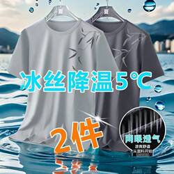 Ice Silk Men's T-Shirt, Loose Fit, Plus Size, Trendy and Versatile, Summer 2024 New Style, Round Neck, Short Sleeve, Breathable Men's Shirt