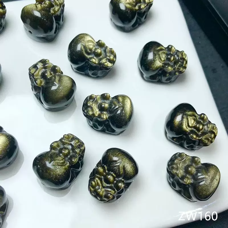 天然金曜石貔貅通孔配件DIY手串項鏈規格18mm ZW160