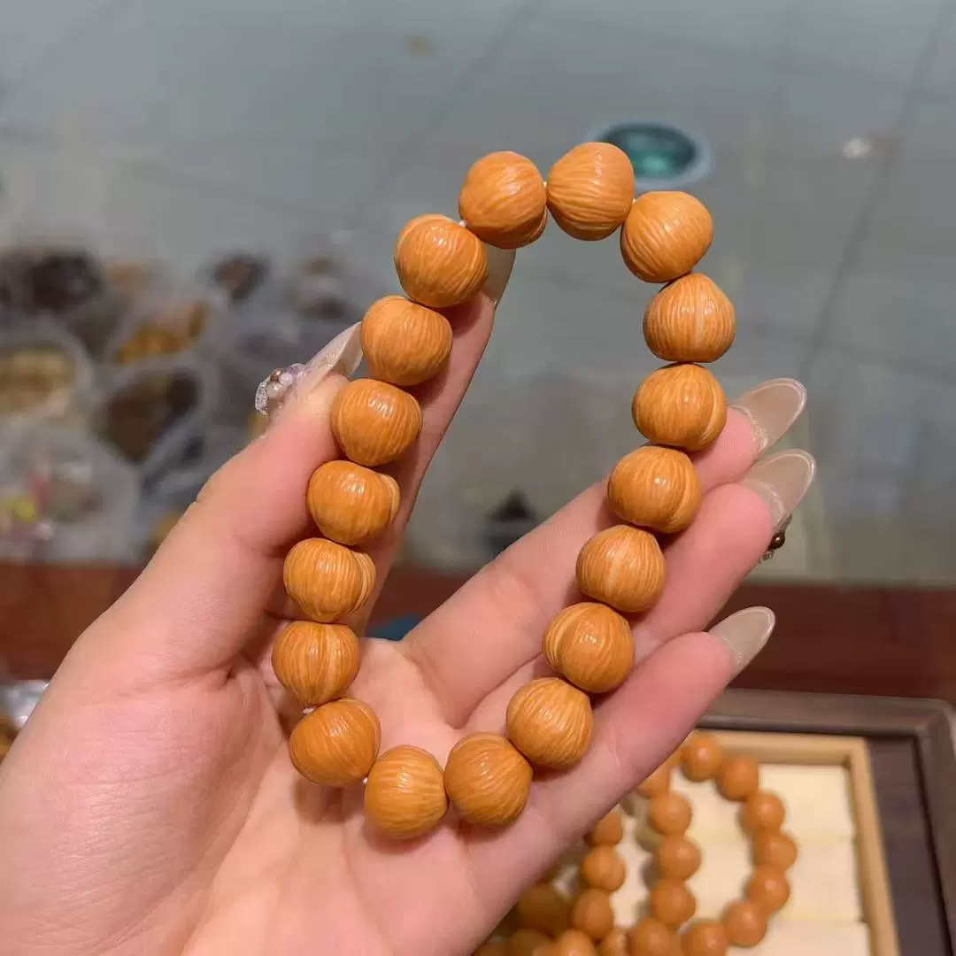 文玩 猴头老型手工手串　无瑕疵24k金钉镶嵌 8mm 野生老型桶猴头手串正圆雕刻直切手捻核桃单圈文玩男女士佛珠手链