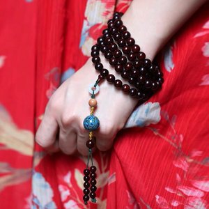 
Authentic multi-circle Indian small leaf red sandalwood bracelet 6mm Yan blue 108 Wenwan rosary Buddhist beads bracelet women red sandalwood