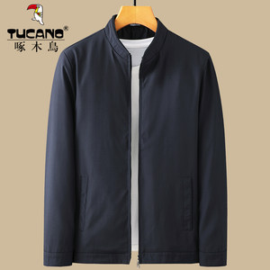 Woodpecker Dad Spring and Autumn Coat Middle aged Men's Casual Standing Neck Jacket Middle aged and Elderly Men's Solid Color Top