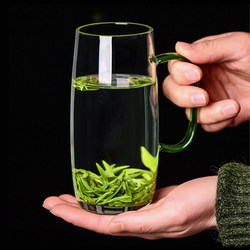 Glass Cup with Handle, Office Drinking Cup, High-End Transparent Heat-Resistant Green Tea Cup, Houkui Special Tea Cup