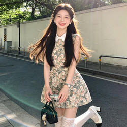 French Floral Polo Collar Sleeveless Dress for Women 2026 Summer New Style Waist-Cinching Slimming Chic and Beautiful Short Skirt