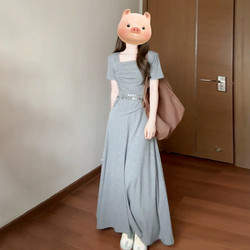 2026 New Style Petite Lazy Style Gray Dress Women's Summer French High-End Outfit Long Dress Set
