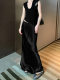 Luobian high-quality acetic acid retro-style loose high-waisted belted skirt mid-length versatile slimming skirt