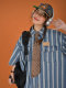 C2 homemade/retro wash striped denim half-sleeved top summer loose cartoon old thin short-sleeved shirt ins