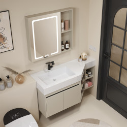 Light Luxury Style Honeycomb Aluminum 40cm Wide Large Basin Ceramic Integrated Basin Bathroom Cabinet Set Washbasin for Bathroom