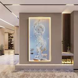 Nine Fishes Bring Wealth to the Home Entrance, Decorative Painting for the Entrance Hall, Light Luxury Corridor Crystal Porcelain Hanging Painting, Modern Minimalist Living Room Led Light Mural