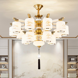All-Copper Jade New Chinese-Style Living Room Chandelier, Chinese-Style Retro and Grand Villa Mezzanine Lobby Lighting Fixtures