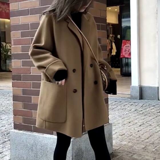 
Loose and wide version double-sided cashmere coat for women 2025 autumn and winter short small suit Korean wool coat