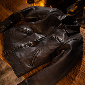 
Mochen Men's Horsehide Motorcycle Short Leather Jacket Lapel Zipper Versatile Leather Jacket Retro Style 2393