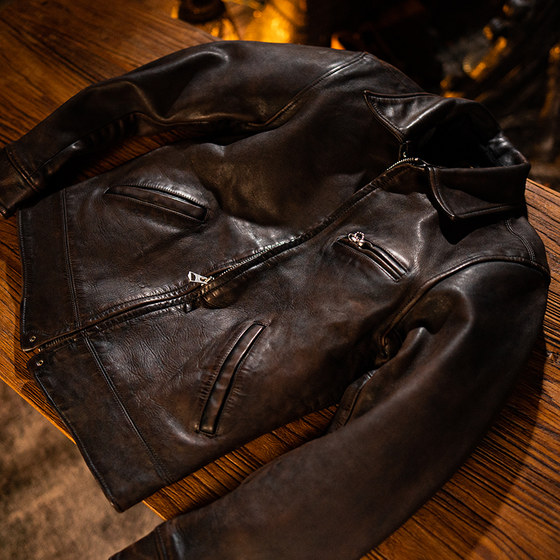 
Mochen Men's Horsehide Motorcycle Short Leather Jacket Lapel Zipper Versatile Leather Jacket Retro Style 2393