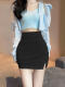 Black hip skirt for women in summer new high-waisted professional skirt sexy tight pleated one-step skirt slim short skirt