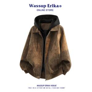 
WASSUP ERIKA American pilot hooded leather jacket men's spring high-end trendy cotton jacket