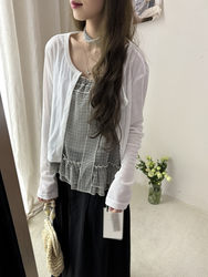 26 Summer New Simple and Stylish Plaid Camisole with Cardigan Set Knitted Two-Piece Set with Ribbon