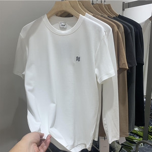 Autumn and winter short -sleeved T -shirt Men's Japanese soft glutinous slim -body round collar hair T -shirts with a comfortable velvet cotton white bottoming shirt man
