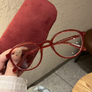 
Retro red glasses frame for short-sighted women, can be equipped with high-end prescription, plain face, round face, small American-style frames for men