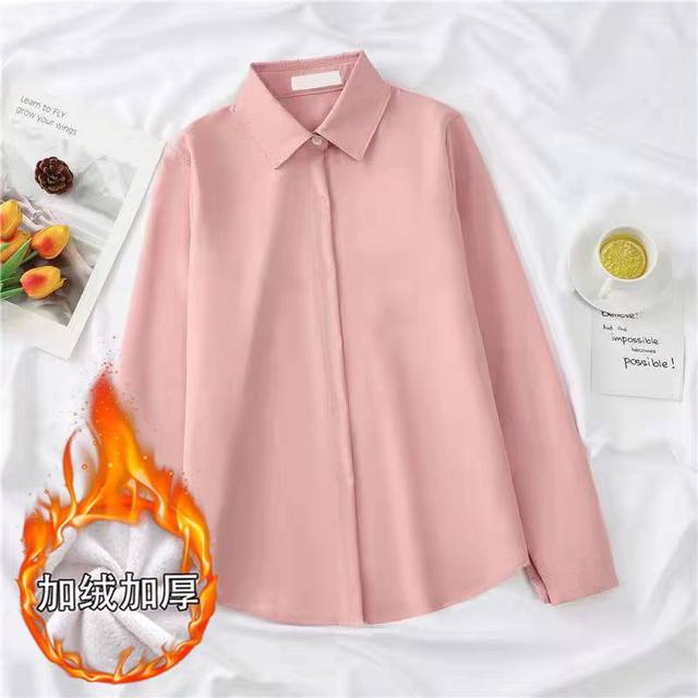 Plush warm white shirt women's long-sleeved 2024 autumn and winter new ...