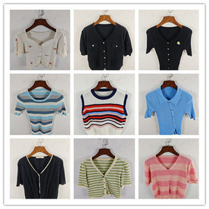 
Vintage Korean style loose slim solid color pattern short knitted ice silk spring and summer bottoming cardigan