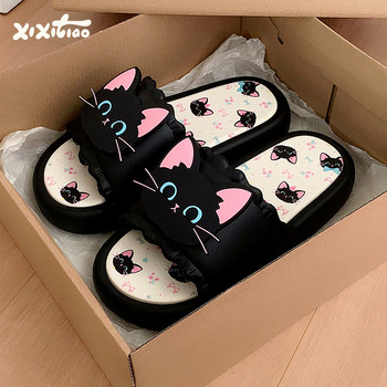 Slim strips Sweet and cool little black cat personalized sandals summer casual internet celebrity soft thick sole women outdoor one-line sandals