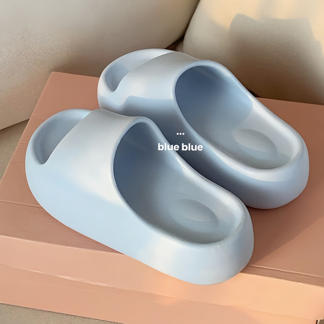 Thin strips, wear slippers for women, summer milky blue thick-soled high-rise sandals, travel EVA soft-soled beach shoes
