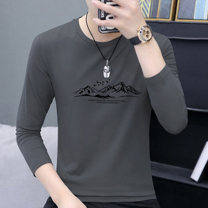 
Spring and Autumn Men's Round Neck Long Sleeve T-shirt Printed Men's Fashion Brand Top Base Shirt Youth Large Size Casual Interior