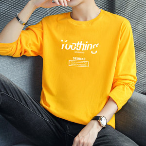 
Long-sleeved T-shirt men's ins loose yellow round neck top fashion inner bottoming shirt autumn clothes autumn clothes