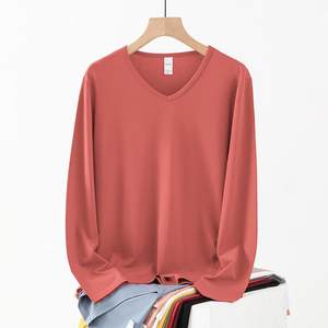 
T-shirt men's long-sleeved V-neck solid-color shirt thickened autumn and winter base shirt thermal underwear underwear autumn clothes