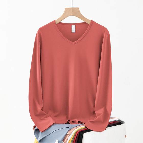 
T-shirt men's long-sleeved V-neck solid-color shirt thickened autumn and winter base shirt thermal underwear underwear autumn clothes