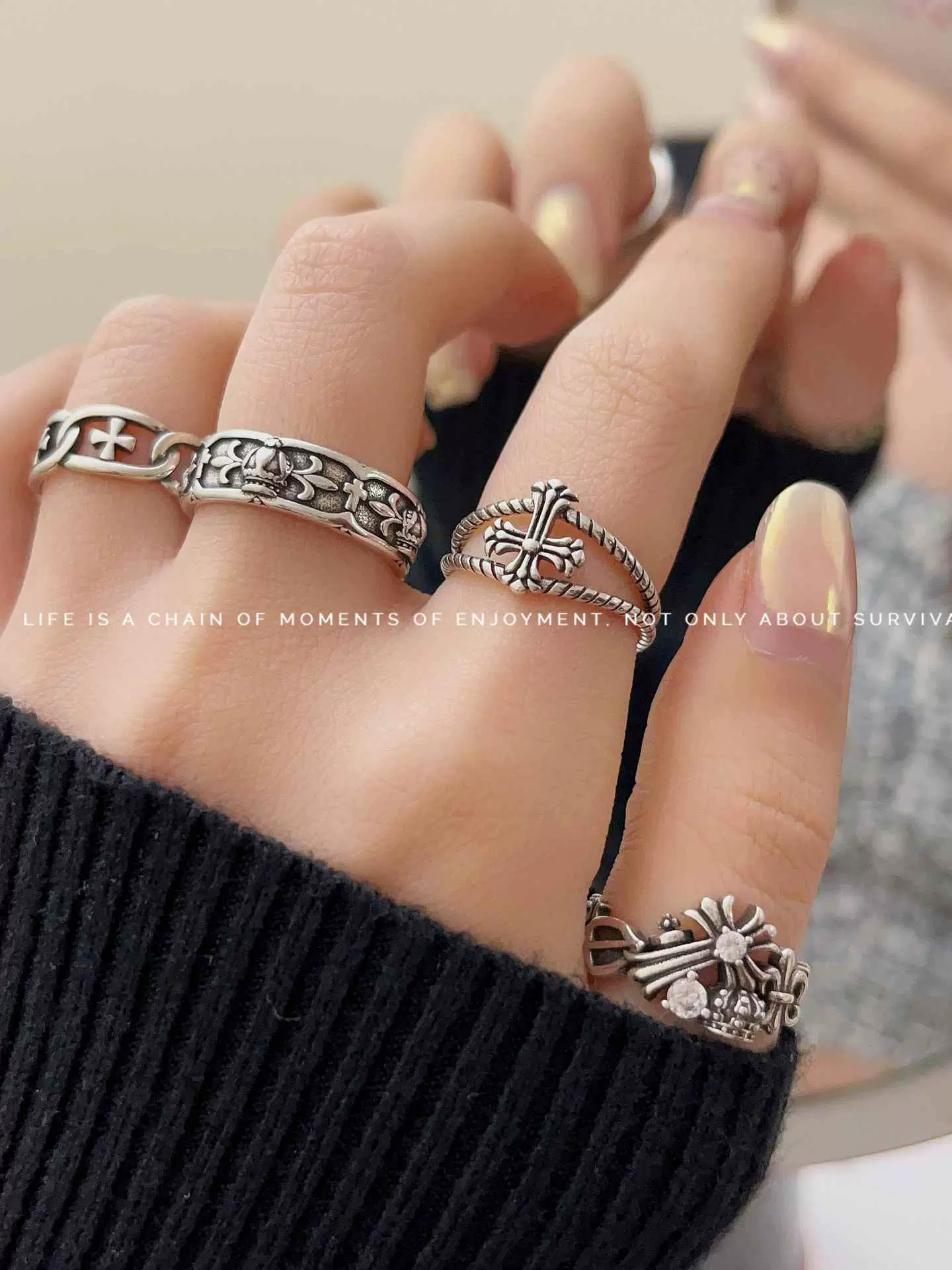 ring 925 silver opening combination overlapping ring ring-Taobao