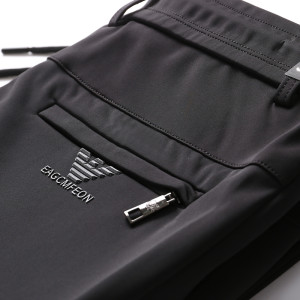 Autumn and winter glossy elastic velvet men's pants men's elastic waist casual pants business straight loose pants for middle-aged and elderly people