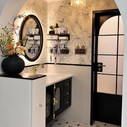 New Style Bathroom French Retro Bathroom Cabinet Set, Oak Lacquered Washbasin Vanity, American-Style Bathroom Furniture