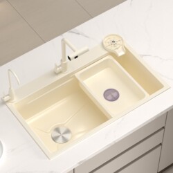 Japanese N9 Cream-Colored 304 Stainless Steel Sink, Large Single Bowl Household Kitchen Sink, Under-Counter Dishwashing Sink