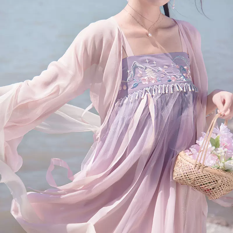川黛時光：桜花姬漢元素刺繡洋裝套裝女薄款兩件套開衫裙子-Taobao