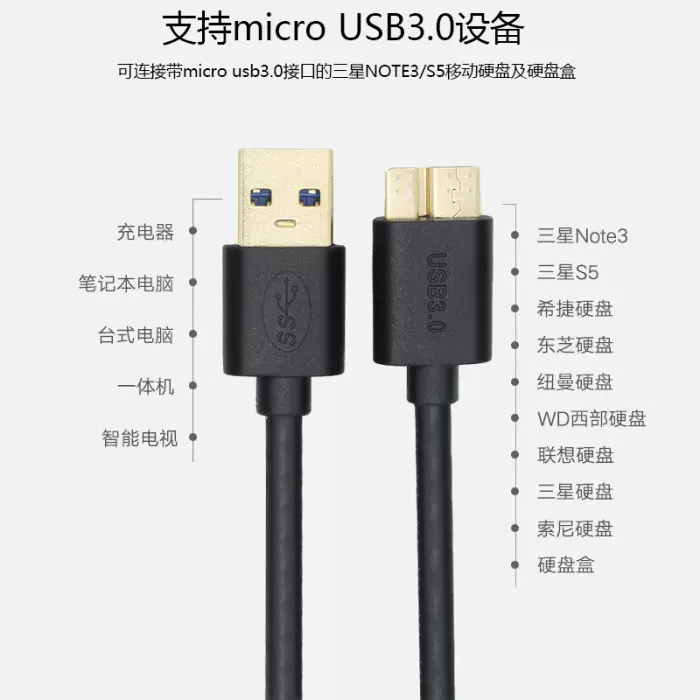 0移动硬盘数据线micro usb3.0接口适用希捷西部东芝移动硬盘