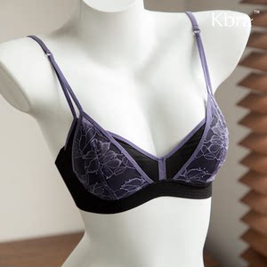 
Kbra double shoulder strap sexy deep V French underwear women's seamless breast-retracting anti-sagging ultra-thin pure desire bra set