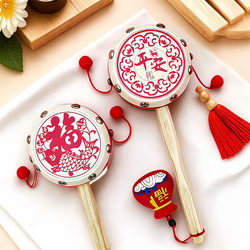 Baby Rattle Toy That Can Be Chewed, Traditional Handmade Sheepskin Drum Surface, Suitable for 6-Month-Old Babies to Grasp