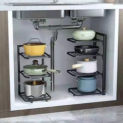 Kitchen Storage Rack, Pot Rack, Cookware Storage Supplies, Storage Shelf under the Sink, Multi-Layer Household Cabinet Internal Partition
