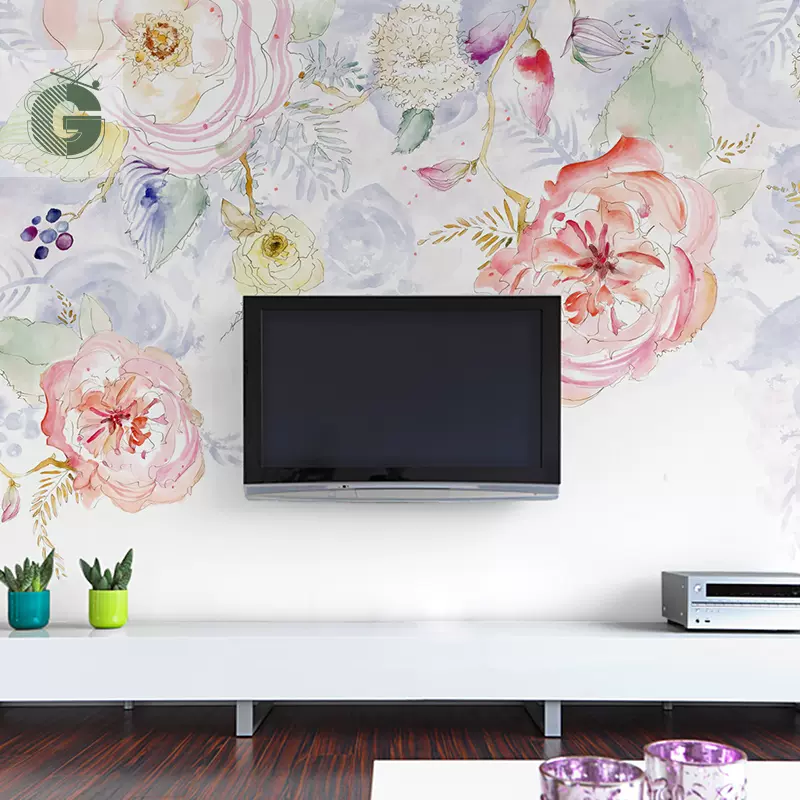 春透花響美式田園花卉客廳電視背景牆臥室壁紙大定製