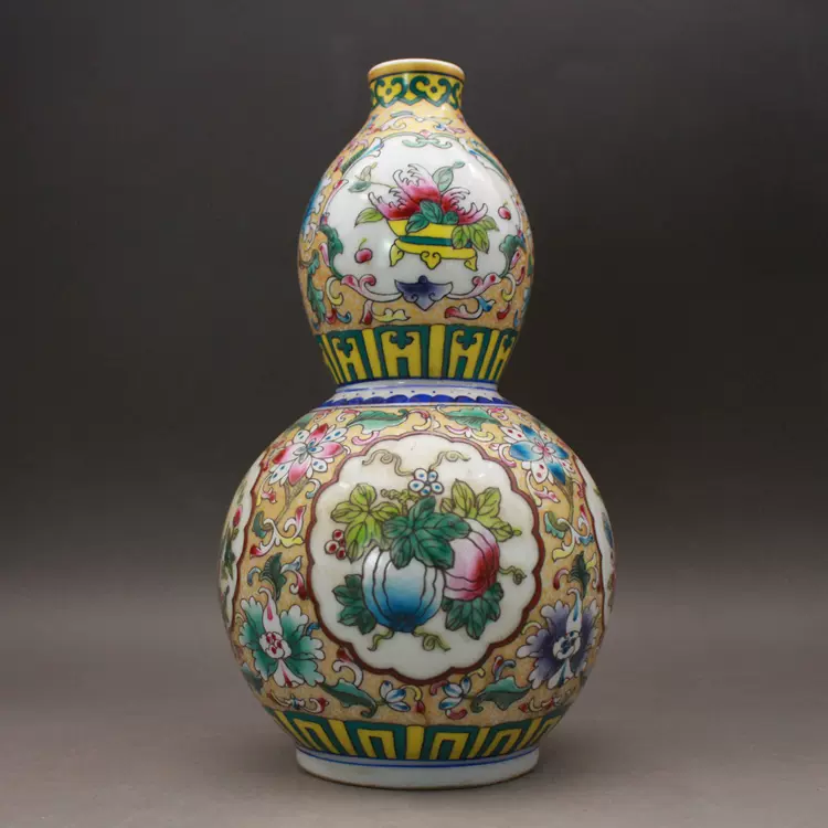 唐物 粉彩人物壷 景徳鎮 清 緑釉粉彩瓜果