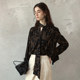 EVENTHOUGH/Temperament long streamer black printed V-neck top shirt and shirt, niche outfit for autumn
