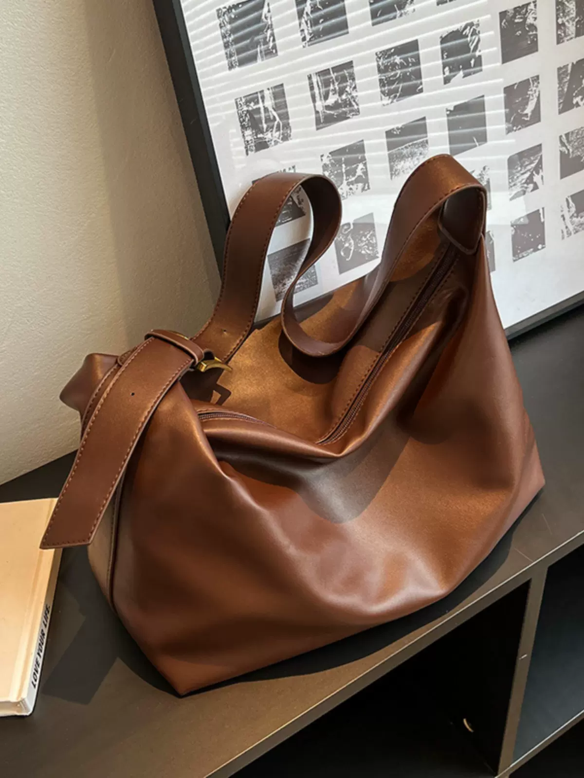 意大利mkeh简约慵懒风软皮托特包百搭大容量单肩女包通勤斜挎大包