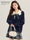 Meng Xiaoqi College style doll collar knitted sweater for women in autumn and winter Korean contrasting color lazy loose bottoming top