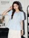 Meng Xiaoqi bow blue puff sleeve shirt women's summer lace strap shirt special beautiful top