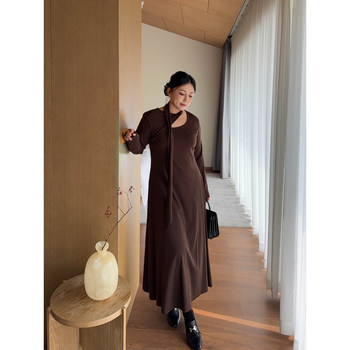 VOGANA Cannes plus-size women's clothing blogger deconstructs one-shoulder streamer long skirt winter waist A-line slim dress