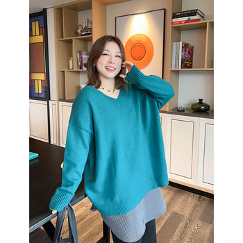 Vogana Cannes Family Large size original Korean sexy back two -neck sweater spring loose and thin top
