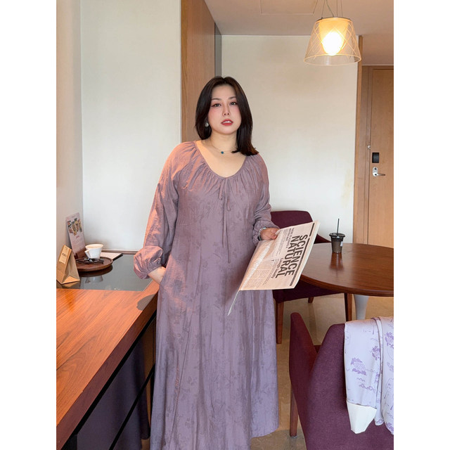 
VOGANA Cannes home large size women's French temperament tea skirt autumn strap bow waist A-line dress