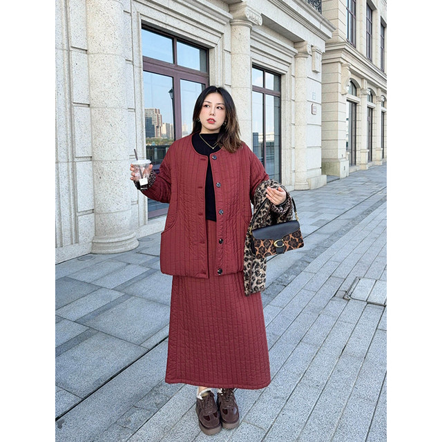 vogana Cannes large size original quilted jacket skirt thickened warm double layer quilted winter suit