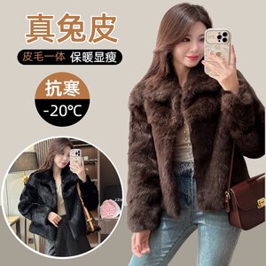 
25 new imported fully genuine snow rabbit fur coat, fur all-in-one women's short style, fashionable and versatile, young style lapel